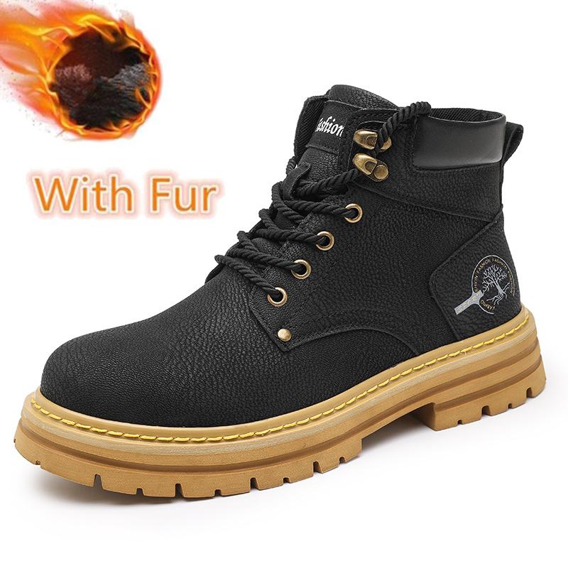 Fashion Hot Sale Mens Casual Leather Winter Boots High Top Leather Shoes Fashion Cotton Shoes Thick Bottom Ankle Boots Outdoor Sneakers