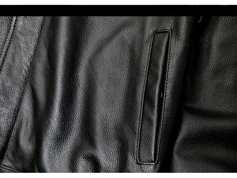 Męska kurtka ze skóry bydlęcej - Kołnierz wykładany, Krótki krój z bawełnianą podszewką, Duże rozmiary, Trend jesień/zima.