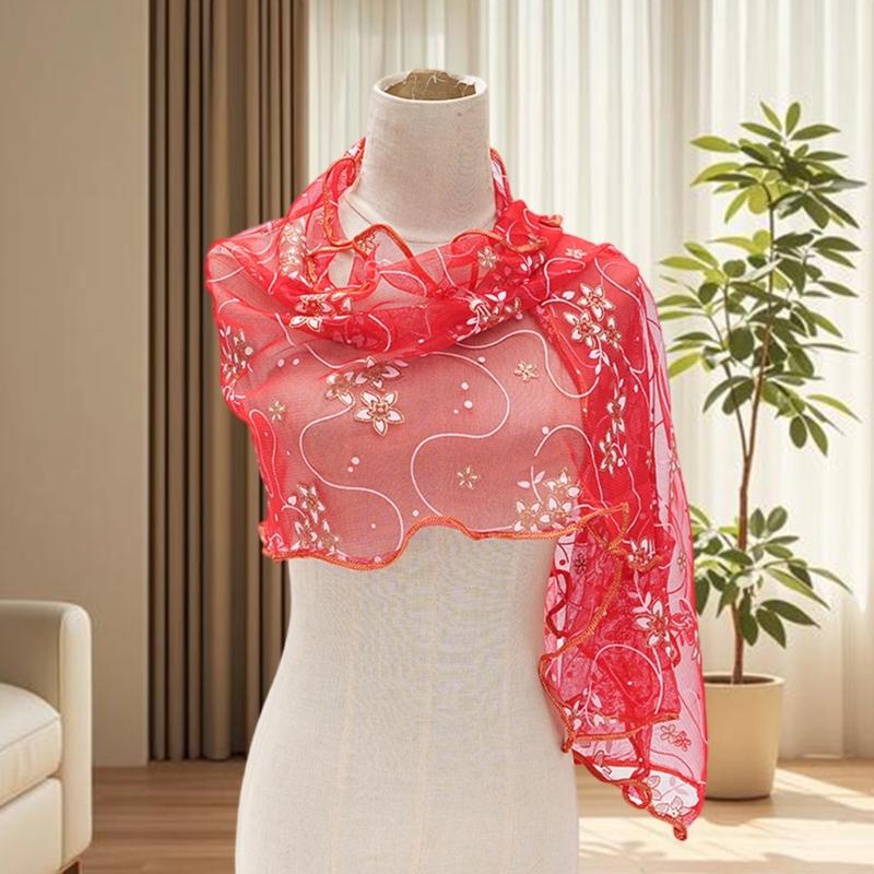 Floral Lace Scarf Elegant Women Accessory Soft Silk Like Polyester Lightweight For Daily Wear