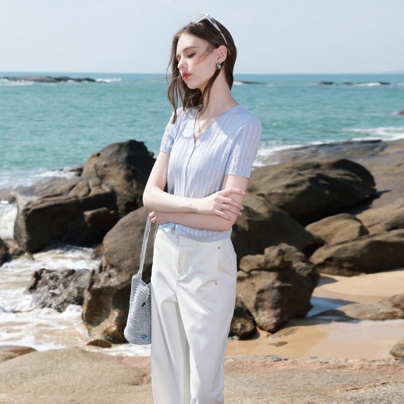 Sancai Lyocell Blend V-Neck Short Sleeve Knit Cardigan