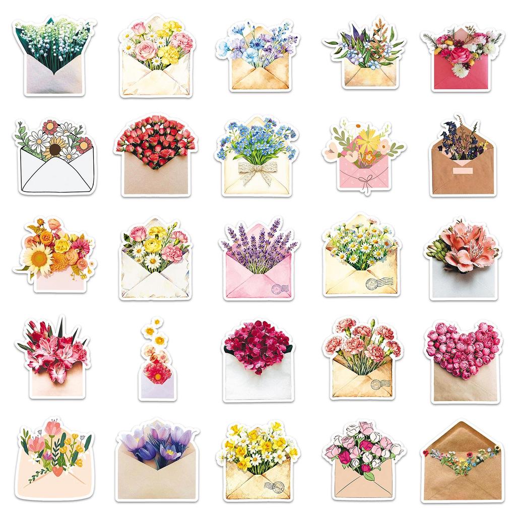 50pcs Creative Cartoon Envelope Bouquet Graffiti Stickers for Phone Cases, Desktops, Helmets