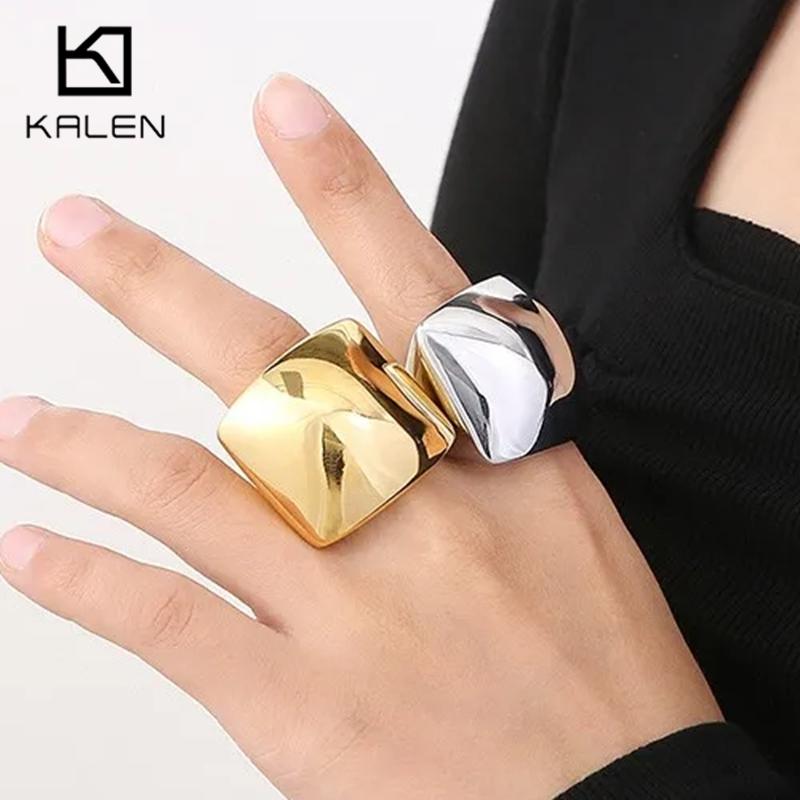 Luxury Chunky Stainless Steel Ring Women's Shiny Silver/Gold/Black Color Anillos Wedding Party Bands Trend Jewelry Roung Gift