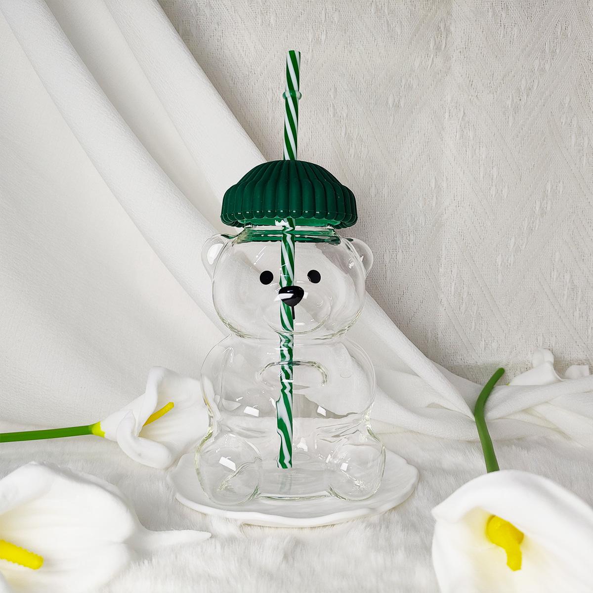 Recommended New Arrival: Bear-Themed Glass Cup with Straw – A Charming Item Perfect for Kids  Birthday Gifts 501-600ml