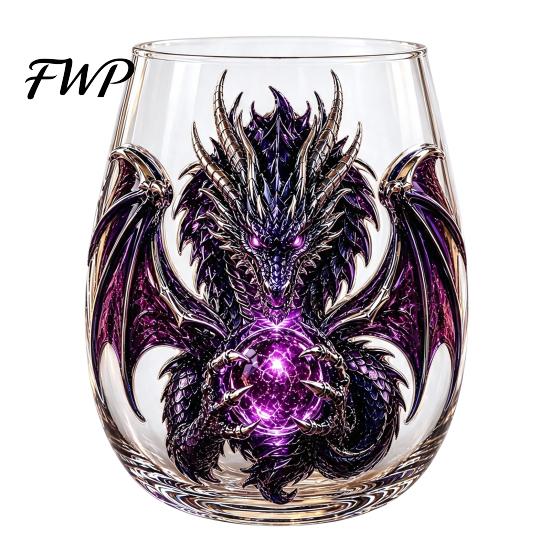 Crystal Orb Wine Glass Mythic Dragon Art Cup, 3D Sculpted Drinking with Ball, Detailed Mythical Animal Glassware 400ml Fantasy Whiskey Tumbler