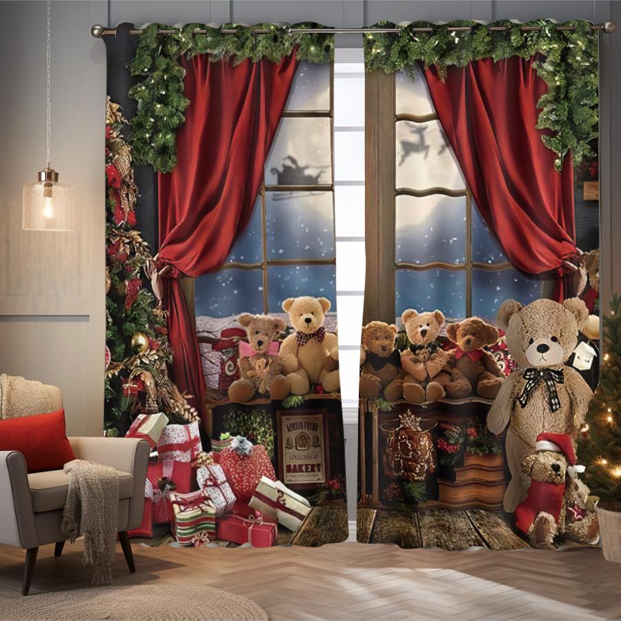 2 kusy vánoční pozadové dekorace se závěsy s potiskem vzoru Santa Clause, používané do ložnic a obývacích pokojů