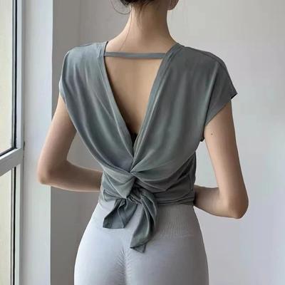 Topuri Yoga cu Decolteu U, Spate Încrucișat, Spate Gol, Veste Largi cu Mâneci Scurte, Topuri Respirabile cu Uscare Rapidă, Cămăși de Acoperire pentru Antrenament Pilates