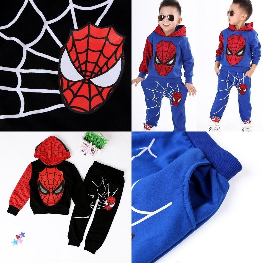 Jarní 2ks Dětské Chlapecké Mikiny Spiderman Top Kalhoty Outfit Set