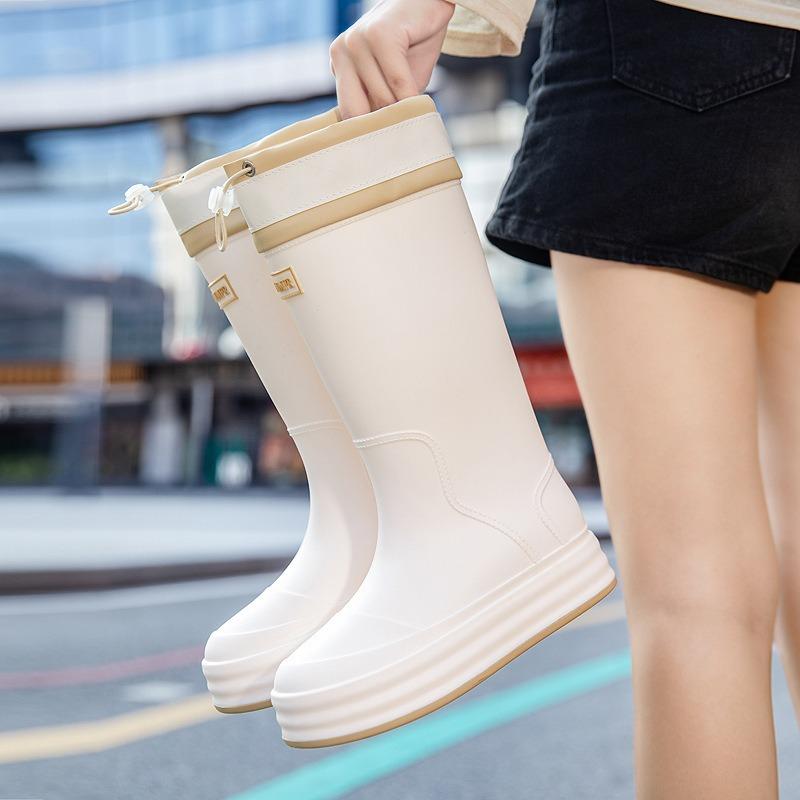 Rain shoes women's adult fashion long tube water shoes women's velvet warm rain boots waterproof and non-slip kitchen rubber shoes wear-resistant