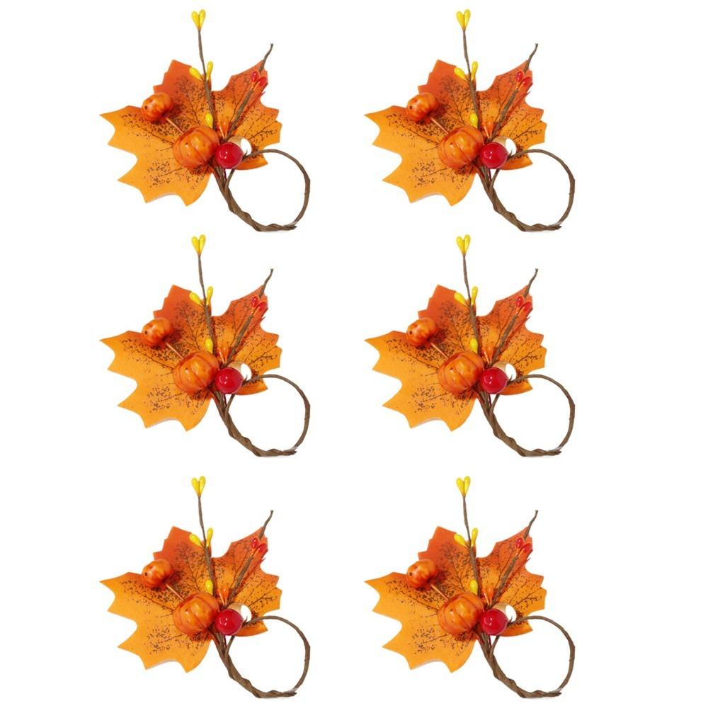 6Pcs Fall Themed Fall Napkin Ring Yellow Maple Pumpkin Napkin Ring  Table Decoration