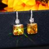 New Soild  Silver Needle Elegant Square Citrine Drop Earrings for Women Yellow Imitated Zircon Earrings  Gift