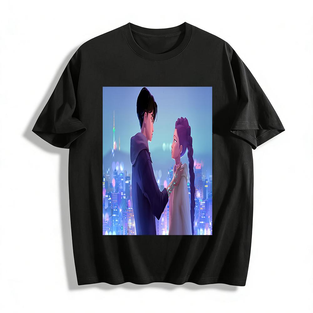 

Cyber City Romantic Encounter Printed Couple Hoodies Futuristic Night View Unisex Tops Pure cotton T-shirt XXS