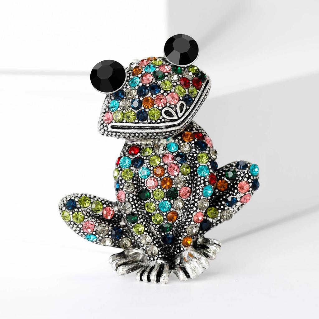 Rhinestone Colorful Frog Brooches for Women Unisex Enamel Animal Pins Office Party Friend Gifts Jewelry Accessories
