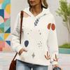 Women Plus Size Off White Printed Long Sleeve Drawstring Hoodie With Kangaroo Pocket