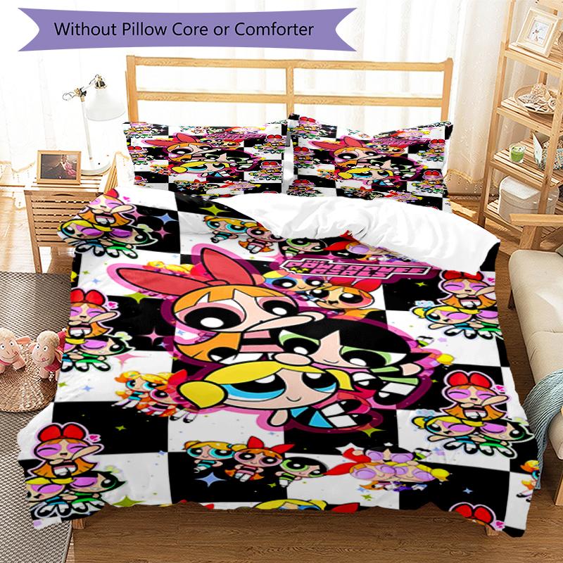 3pcs The Powerpuff Girls2 Pattern Bedding Set Duvet Cover Set Includes Duvet Cover &pillowcases, Perfect All Season Bedroom Decoration & Gift
