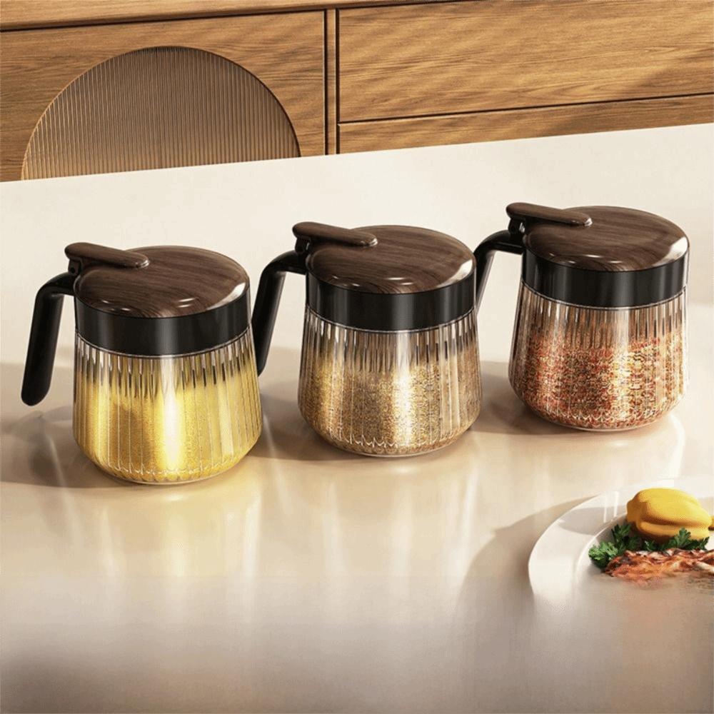 Wood Grain Lid Spices Glass Jar Glass Material Seasoning Boxes Seasoning Container  Kitchen Storage