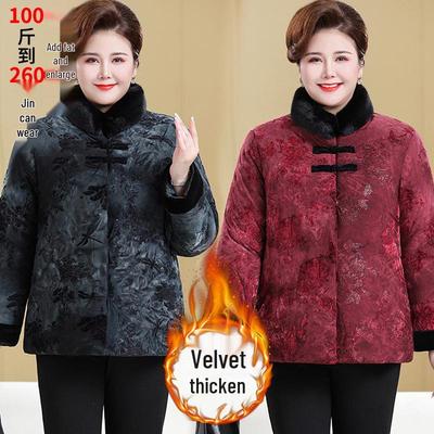 Plus Size Velvet Cotton Jacket for Women - Loose, Padded Winter Outerwear for Middle-Aged & Elderly