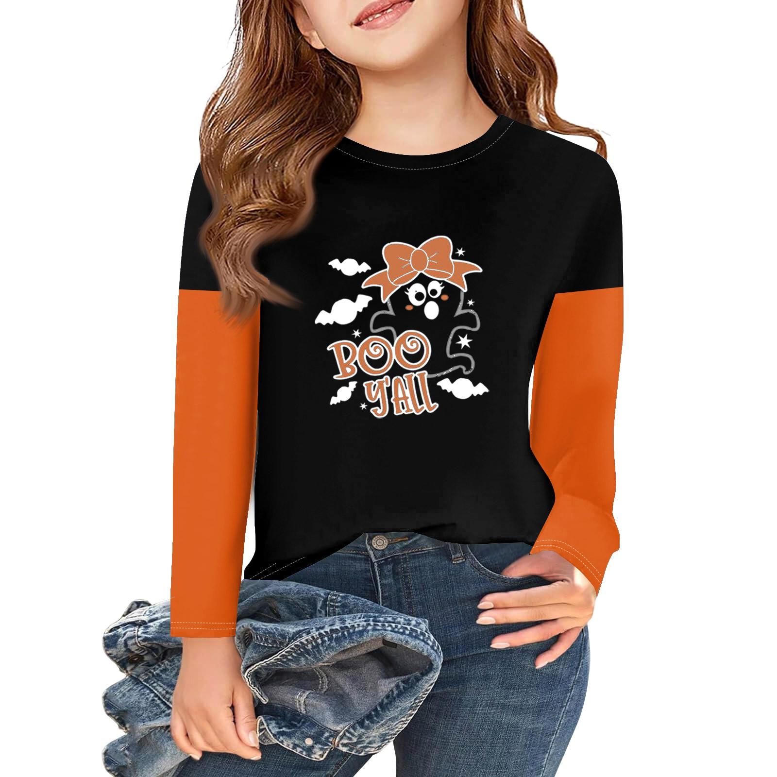 

Girls Long Sleeve Halloween Day T Shirts Kids Fall Tops Crewneck Basic Tees 2-11Y 110 бежевий