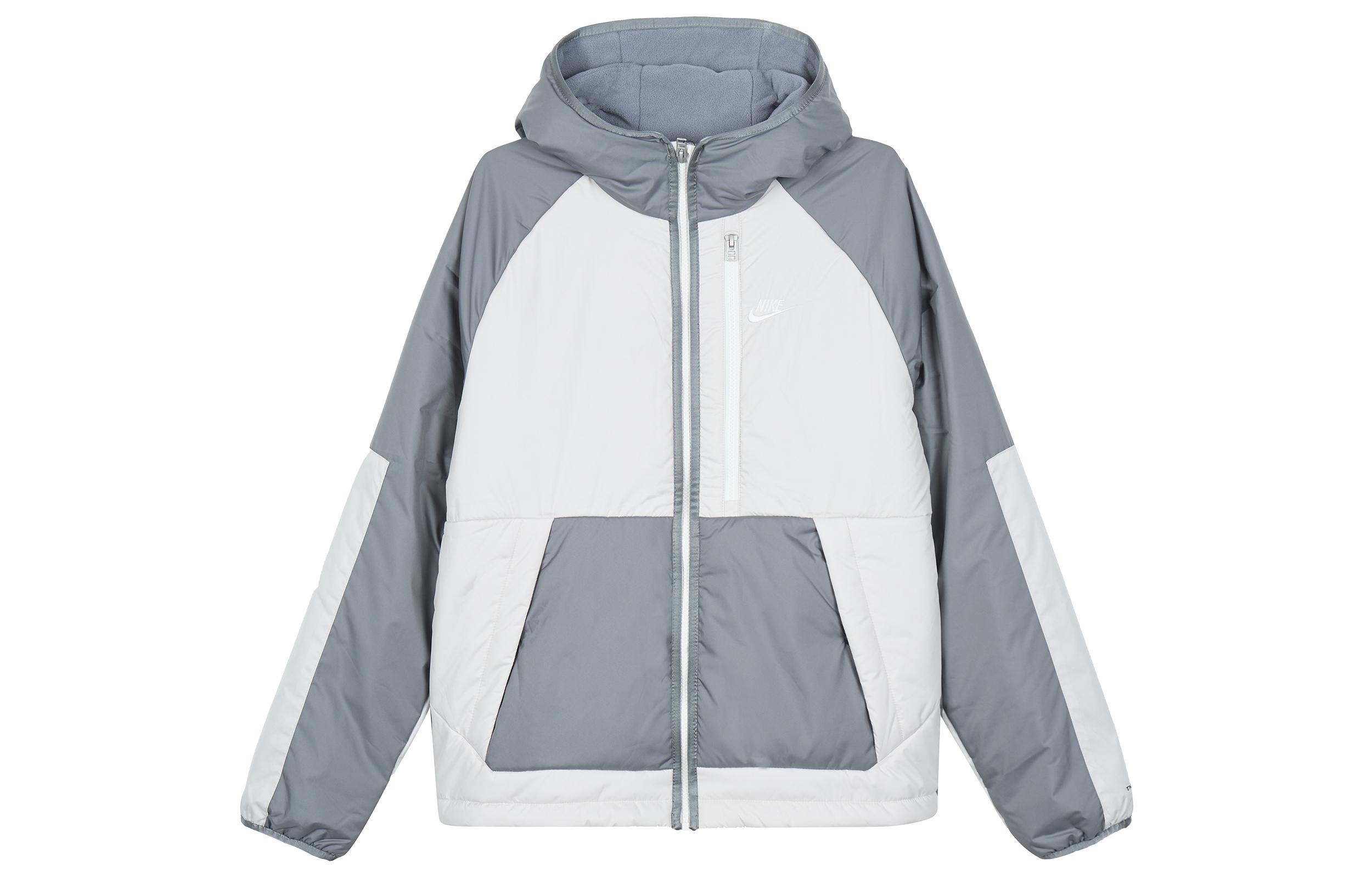 Nike Puffer Jackets Men s Gray Hooded Moderate Patchwork Puffer Jacket DD6858-084 L