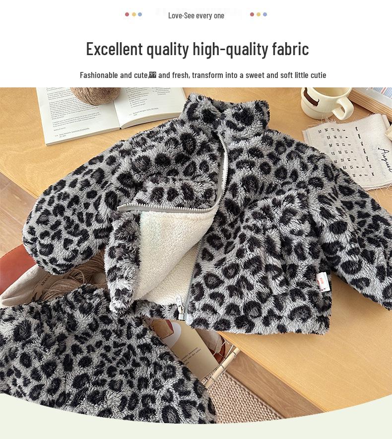 In Stock: Children's Leopard Print Flannel Home Suit, Winter 2025