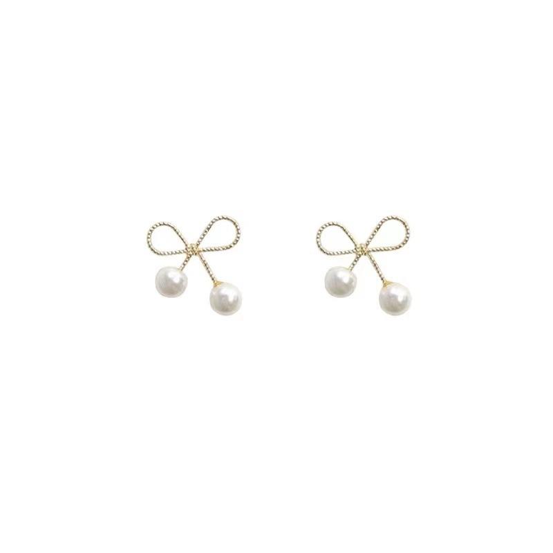 Bow pearl earrings new trendy high-end sense light luxury temperament earrings niche design stud earrings