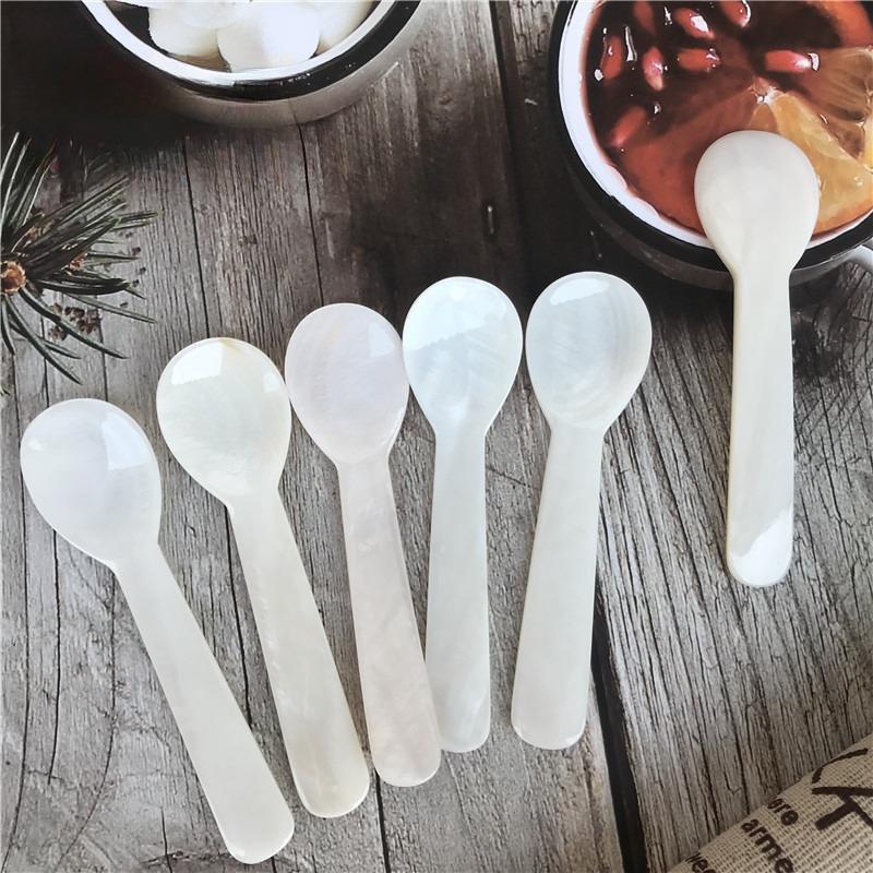 1PZ Materiale Naturale Cucchiaio per Ghiaccio Cucchiaio per Gelato Caffè Caviale Madreperla Conchiglie Cucchiaini da Mescola Cucchiaino Artigianato Dessert Caffè