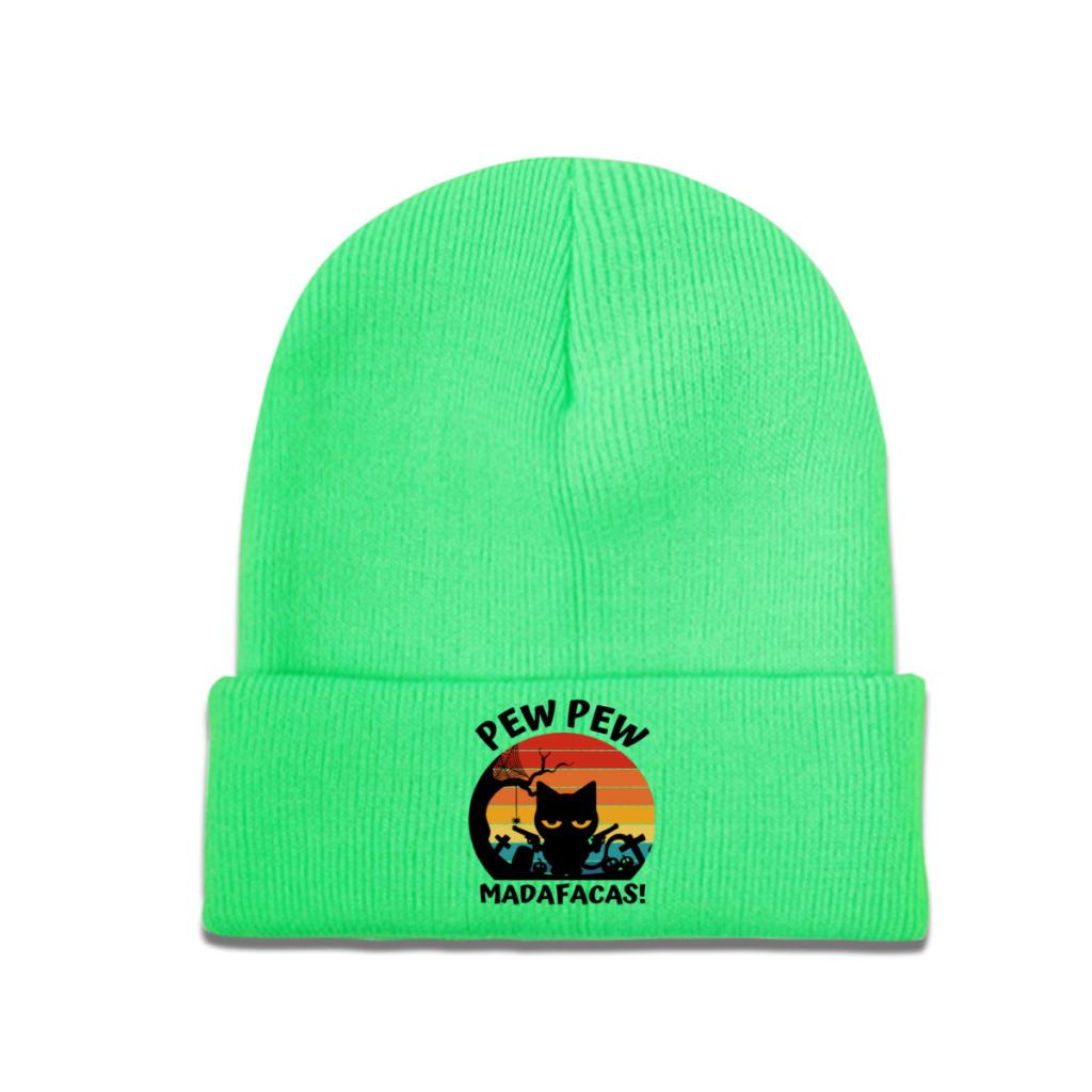 Pew Pew Madafakas tricot chapeau bonnet automne hiver chapeaux chaud hip-hop chat avec des armes à feu casquette unisexe femmes cadeau