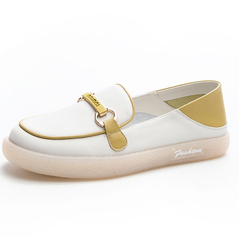 Leather soft leather women's new beef tendon soft sole shallow mouth lazy shoes flat sole large size women's Doudou shoes