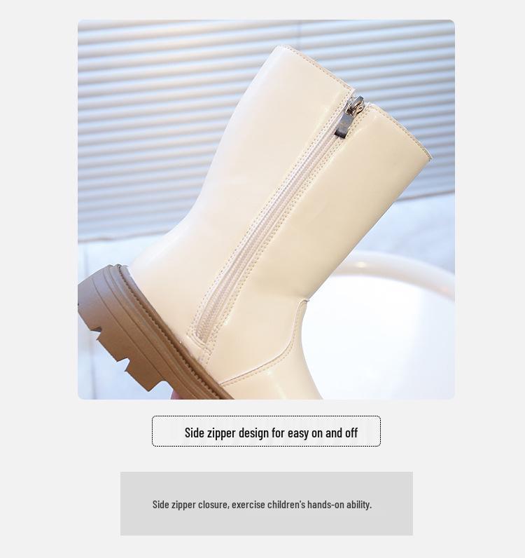 Dívčí kozačky po koleno v britském stylu s fleecovou podšívkou a mašlí - Móda podzim/zima 2025 pro malé princezny s měkkou podrážkou