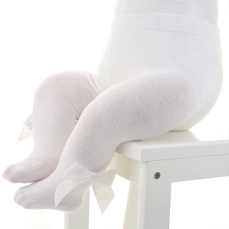 

Колготки для новорожденных девочек, однотонные леггинсы с бантом, длинные чулки на все времена, 5 цветов, 0-2 года S белый