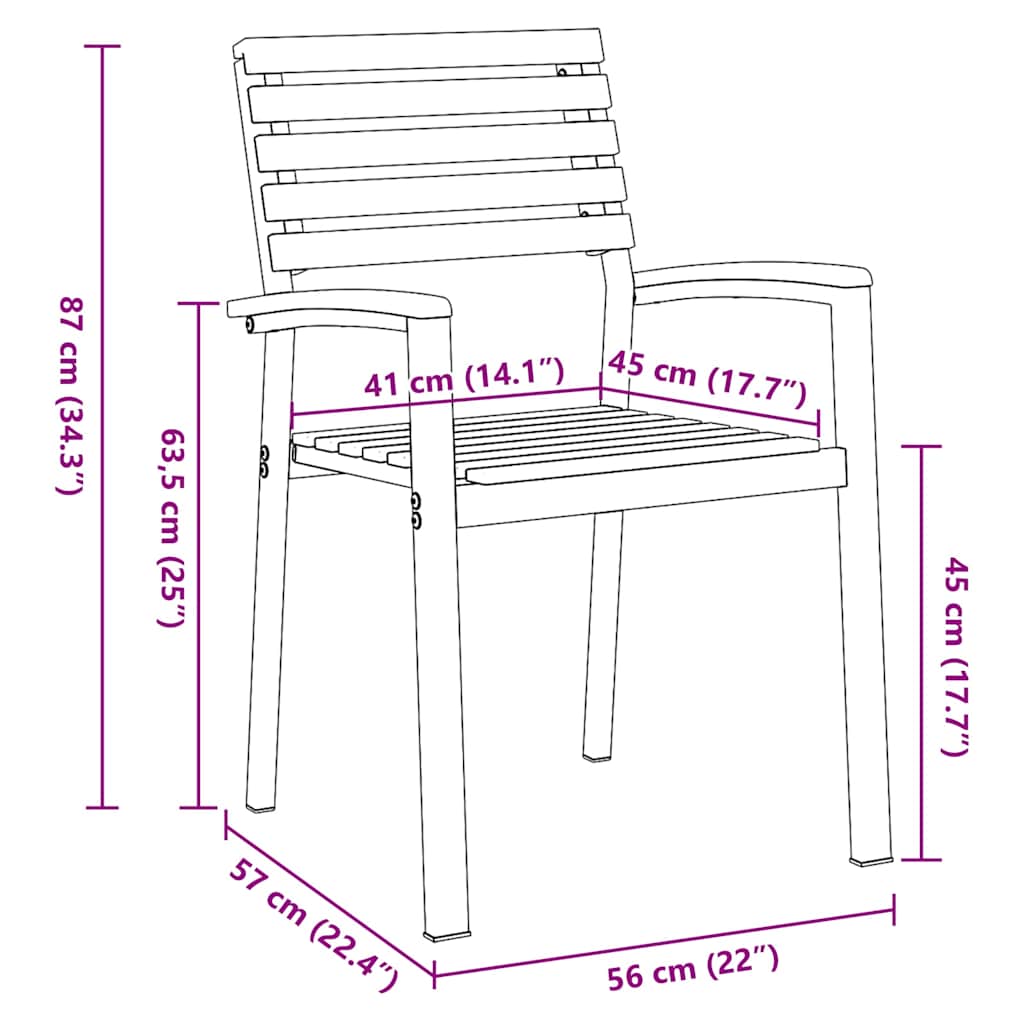 Garden Chair 2 Pcs. Brown Solid Wood Acacia Stackable