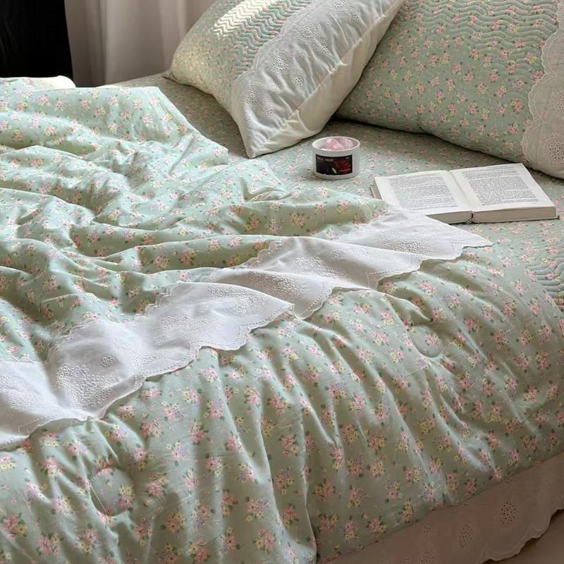 Lace Pure Cotton Quilt Twin Queen Size Bedding Single Double Bed Comforter Summer Spring Floral Print Gauze Quilted Blanket