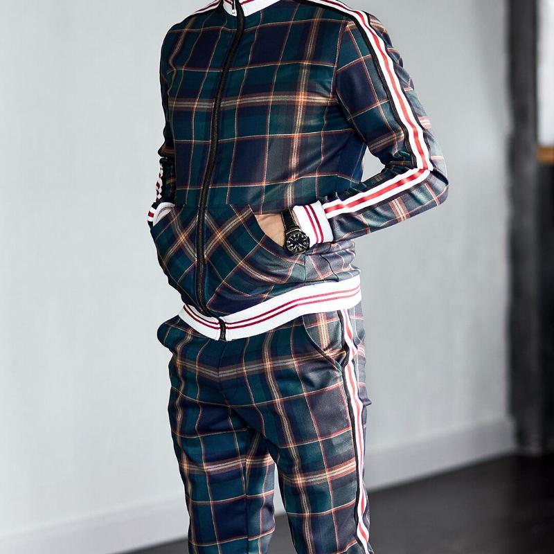 2023 Seturi de trening pentru bărbați, modă 3D în carouri, imprimeu la modă, îmbrăcăminte sport casual, primăvară, toamnă, jachetă + pantaloni, set 2 piese bărbat