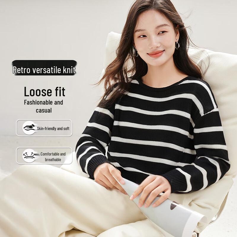 

Women s Striped Long Sleeve Knit Sweater One Size F(170/88A)