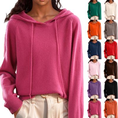 Women's Solid Color Casual Hooded Long Sleeved Knitted Sweater With Pullover And Base Layer Knitted Sweater