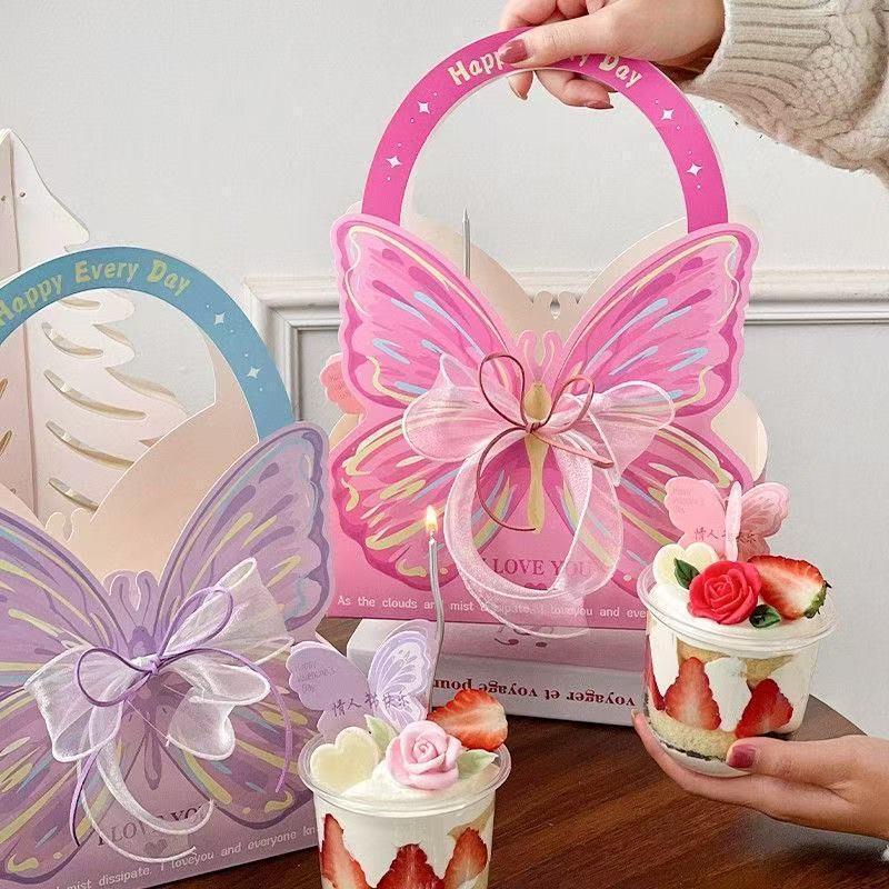 5 Stück Schmetterling Hand-Blumenbox Transparentes PVC, Universelles Blumenladen-Verpackungsmaterial für Festivals, Valentinstagsgeschenk