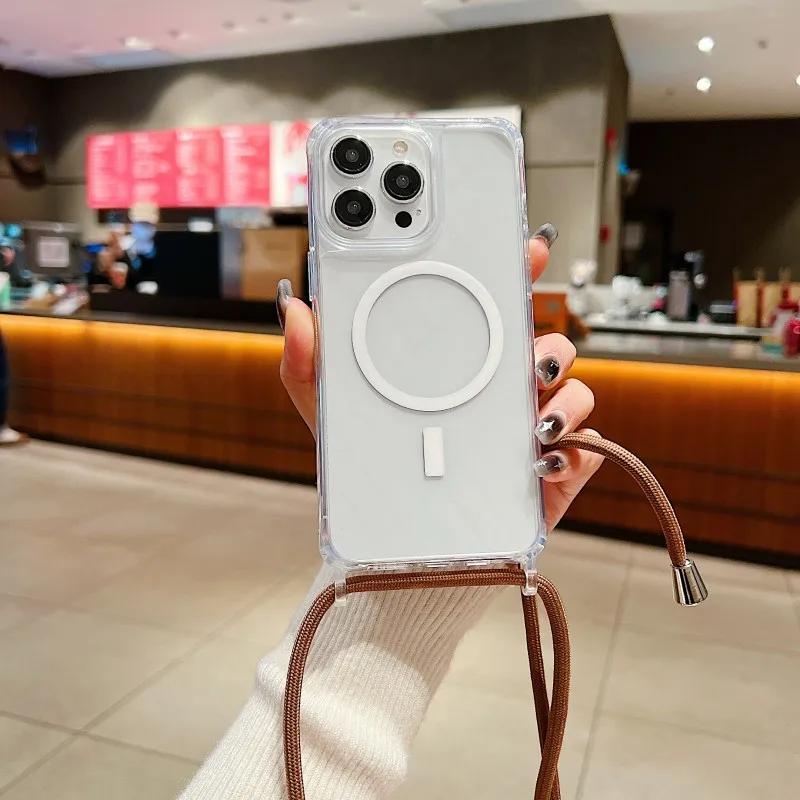 Crossbody Necklace Strap Lanyard Cord Soft Silicone Case For iPhone 16 15 14 13 12 11 Pro Max 15 Plus X XR XS Max Four Hang Hole Shoulder Strap Cover