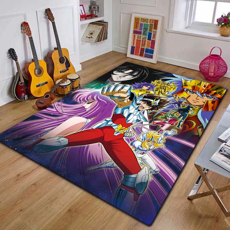 Retro Saint Seiya Anime Cartoon Tappeto Tappeto per la casa Soggiorno Camera da letto Divano Zerbino Decor, area giochi per bambini Tappeto Tappetino antiscivolo