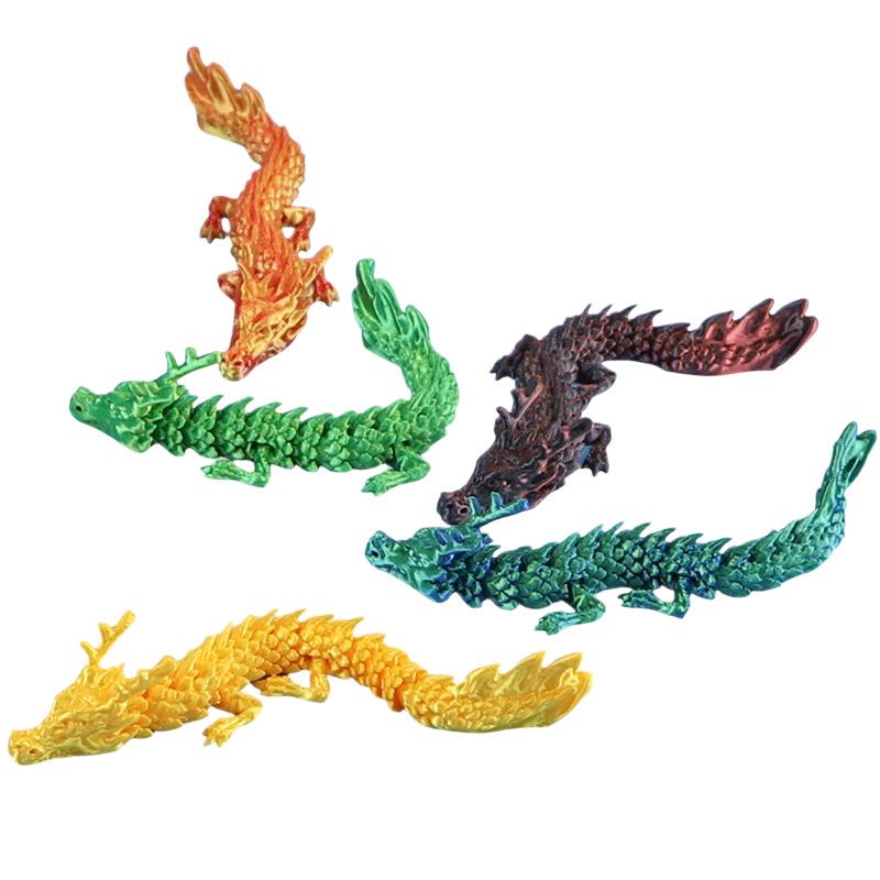 3D Printed Dragon Toy with Movable Joints - Gradient Color for Kids