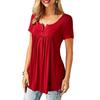 Ladies Casual Women Blouse O Neck Shirts Loose Elastic Short Sleeve Tunic Button Top