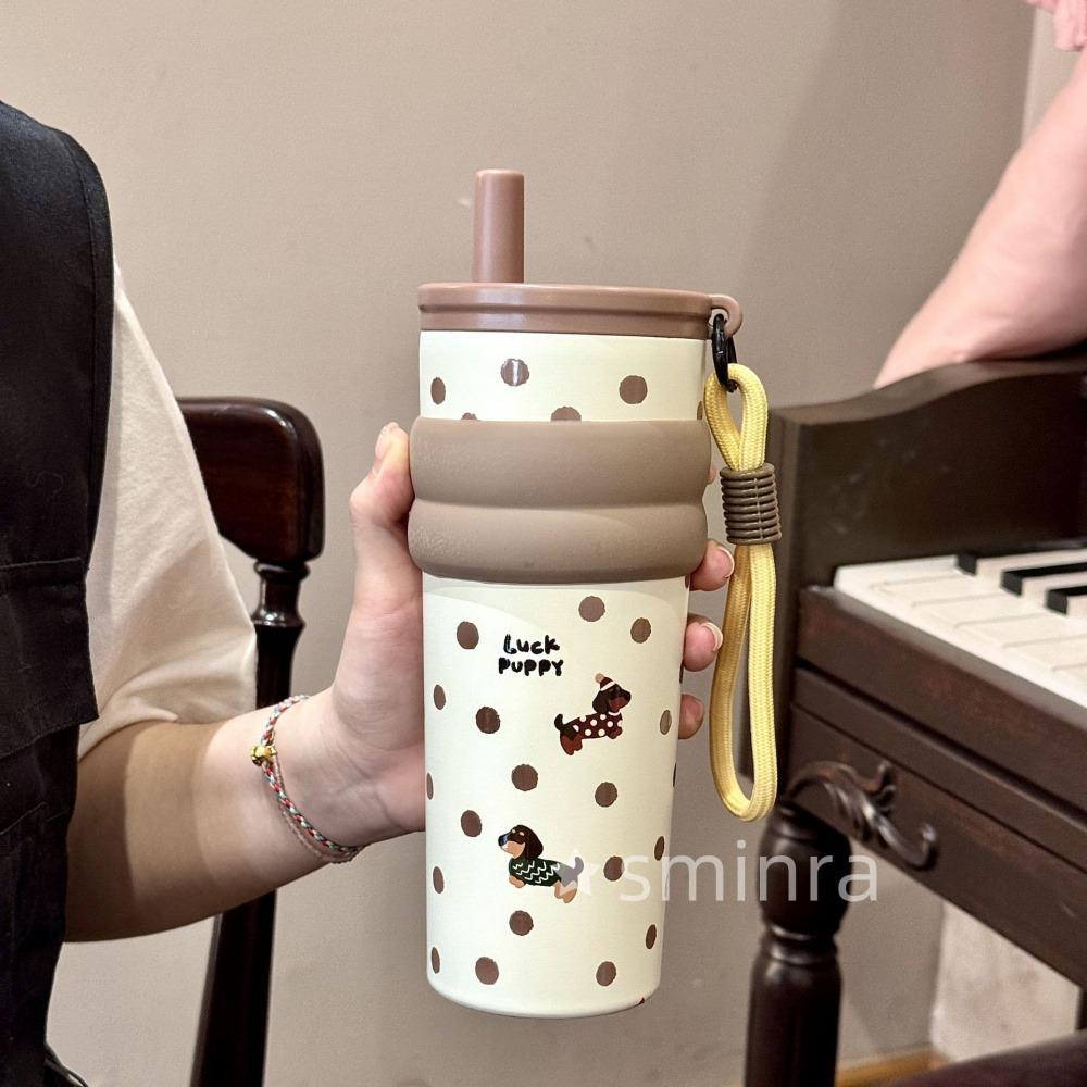 

Cute Cat Bow Thermal Water Bottle With Straw Infuser 710ml Stainless Steel Thermos Ceramic Lining Tea Coffee Tumbler For Woman 710ml кавовий