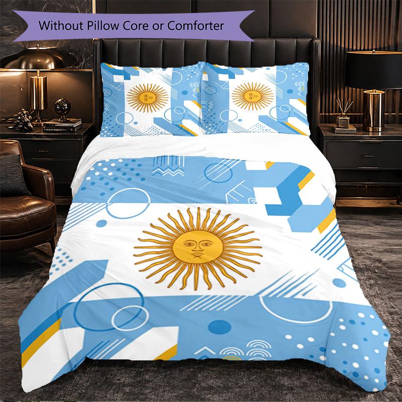 Argentina Football Pattern 3 Pieces Bedding Set Soft Microfiber Duvet Cover with Pillow Cases for Bedroom