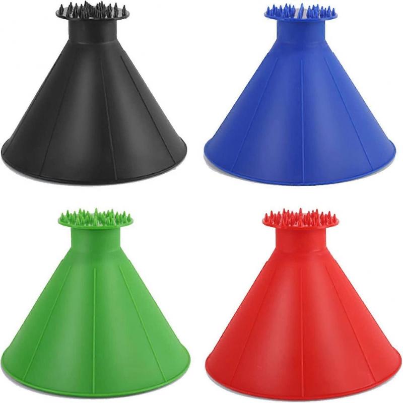 Magic Ice Scraper for Car Windshield, 4pcs Set with Round Scraper, Refueling Funnel, Snow Shovel, Wiper Brush, Quick Ice Removal Tool