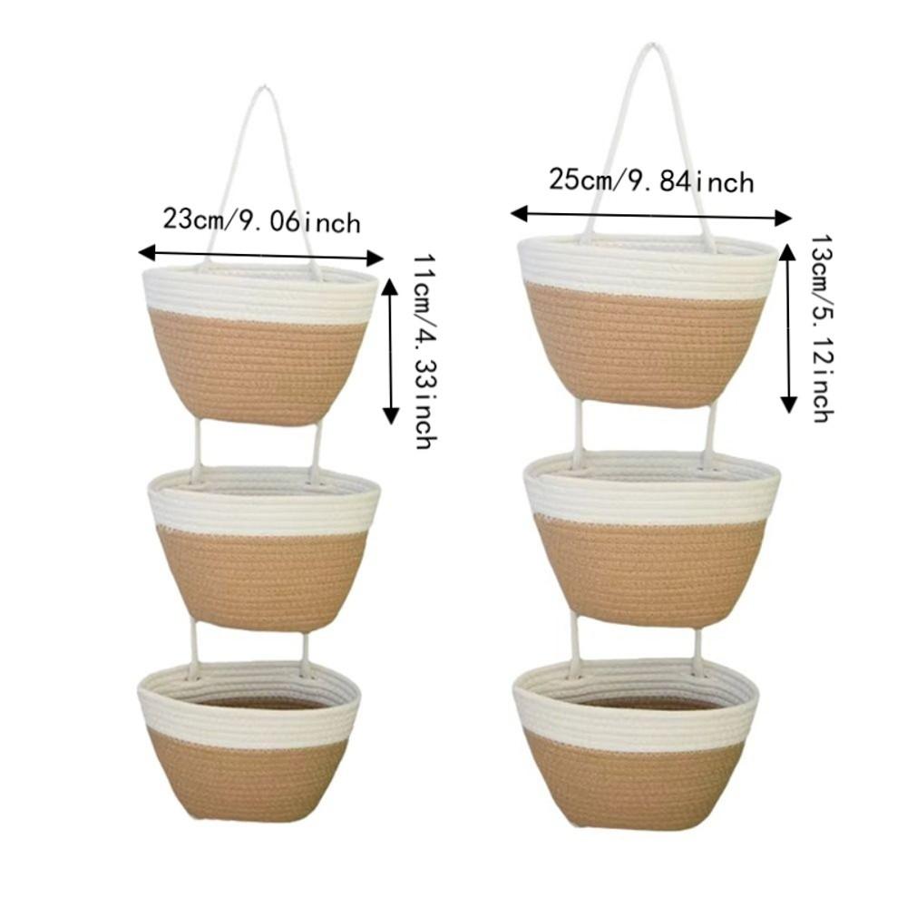 Woven Cotton Multi Pocket Hanging Baskets Handwoven Wall Mount Storage Bag Living Room