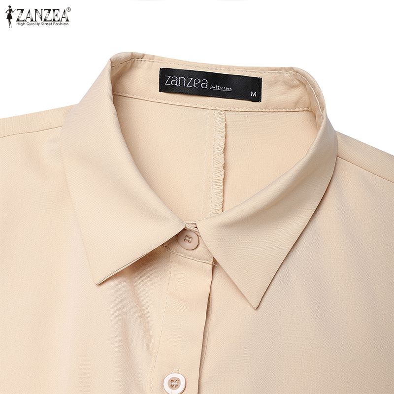 ZANZEA Women Casual Turn Down Collar Loose Short Sleeve Long Dress