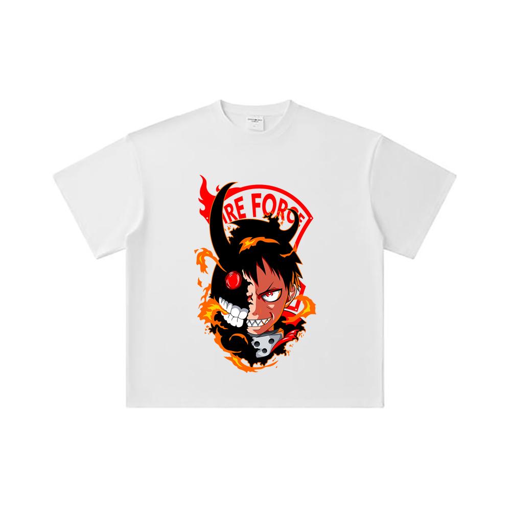 260 GSM Double Yarn 32 Count 100% Cotton Fire Force V1 Shinra Print Unisex Heavy Cotton T Shirt