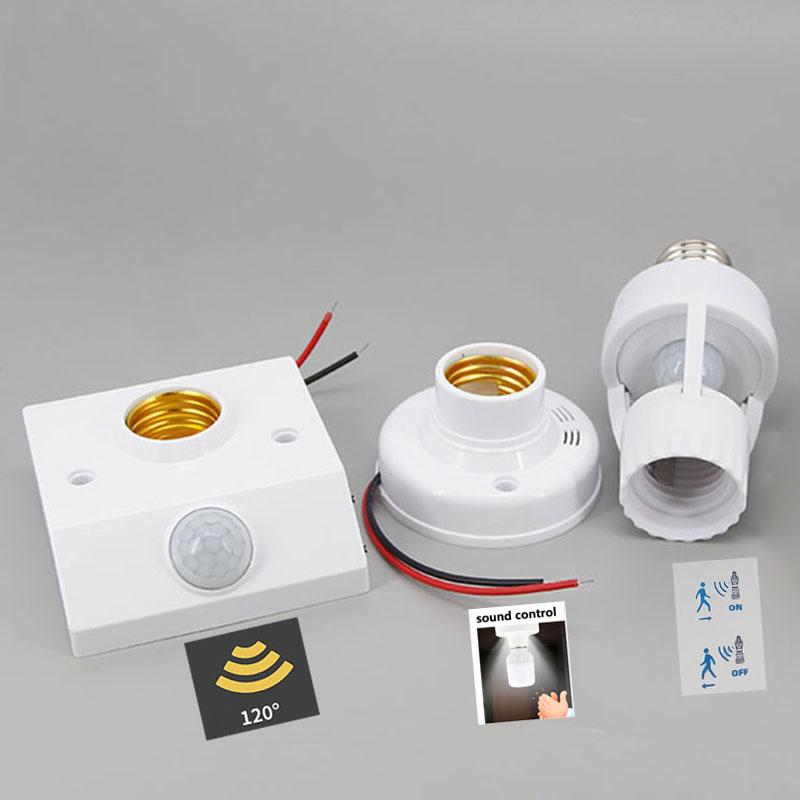 AC 110V-240V E27 Base Socket Sound or PIR Motion Human Body Infrared Sensor Control Lamp Holder Bulb LED Night Light Delay Time