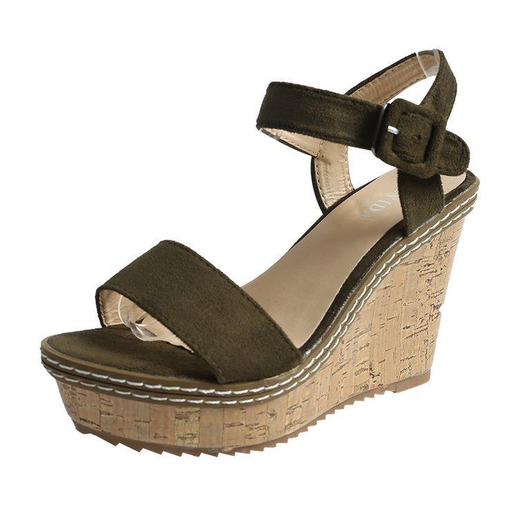 

Wedge sandals women s summer waterproof platform European and American women s shoes 2018 new thick-soled suede fashionable versatile one-word high he 40 армия зеленый