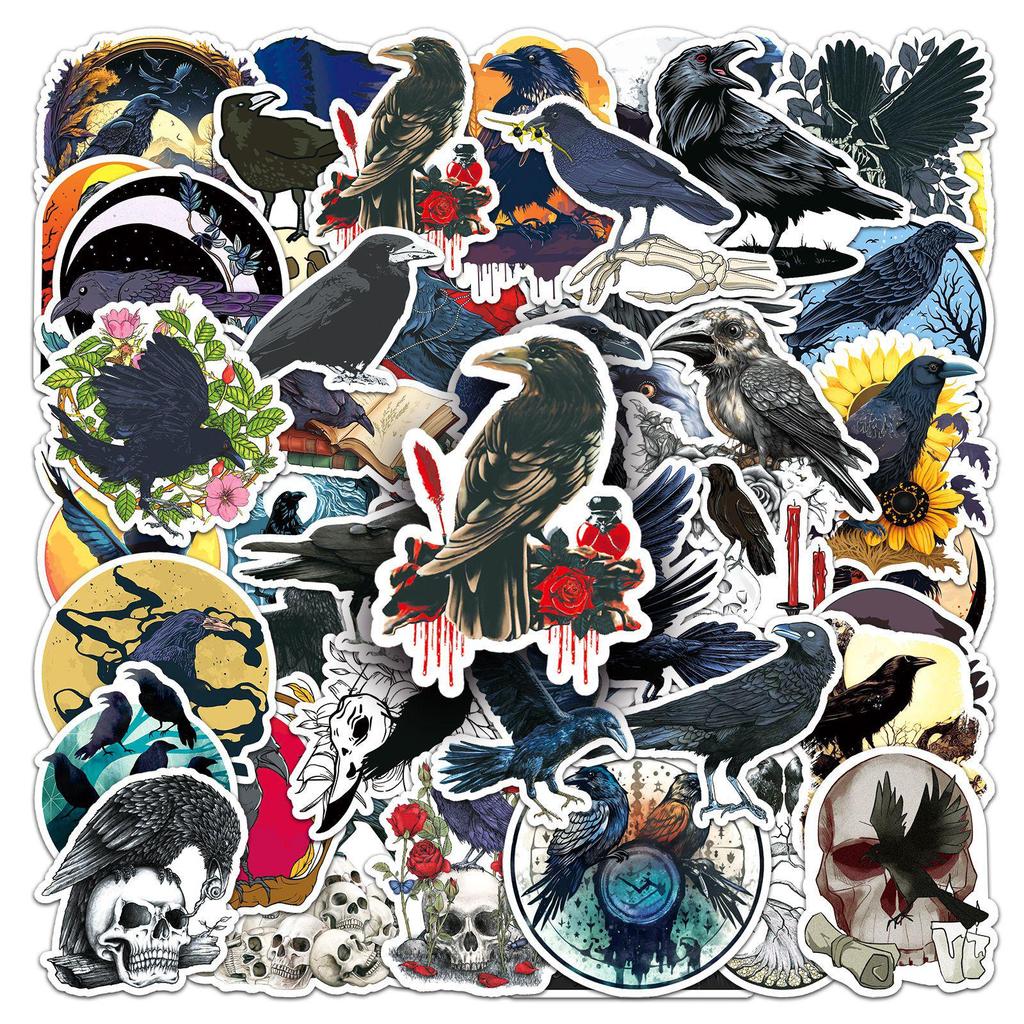 50 Waterproof Dark Animal Stickers: Crow Graffiti Halloween Decor for Phone & Suitcase
