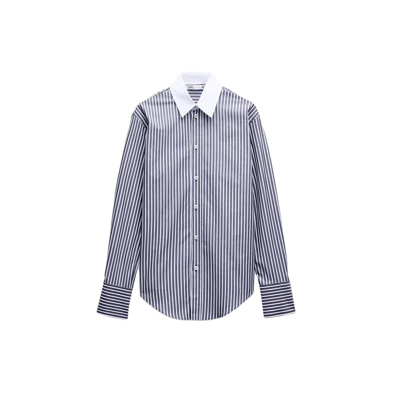 

Zara Striped Polo Collar Versatile Long Sleeve Shirt Women shirts White 2651491-104 S