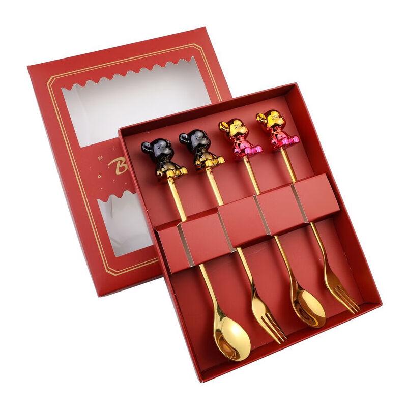WJ Trendy Standing Bear Stainless Steel Spoon & Fork Set Four-Piece Set